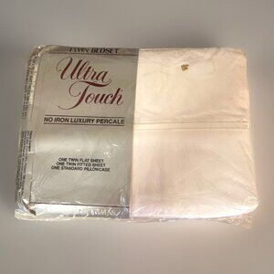 Vintage Stevens Ultra Touch Luxury Percale Twin Sheet Set White Made in USA NOS